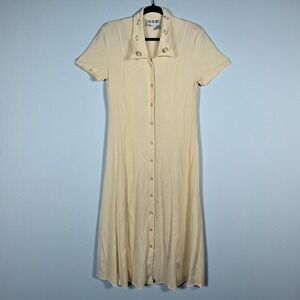 Coco Blanco Vintage Long Dress Woman‎ 10 Yellow Button Front Embellished Collar